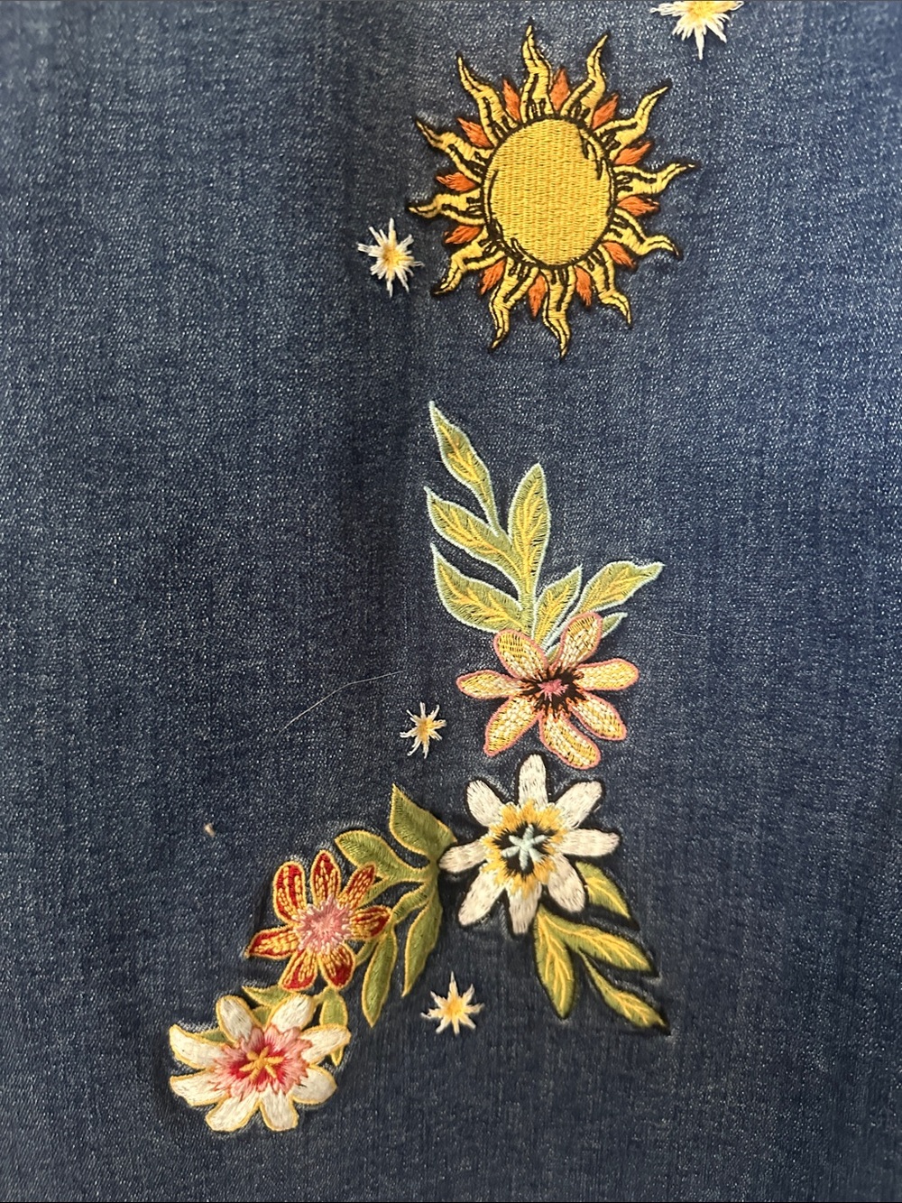 DRIFTWOOD Embroidered Wide-Leg Dark Indigo Jeans with Floral & Celestial Motifs - Picture 3 of 8
